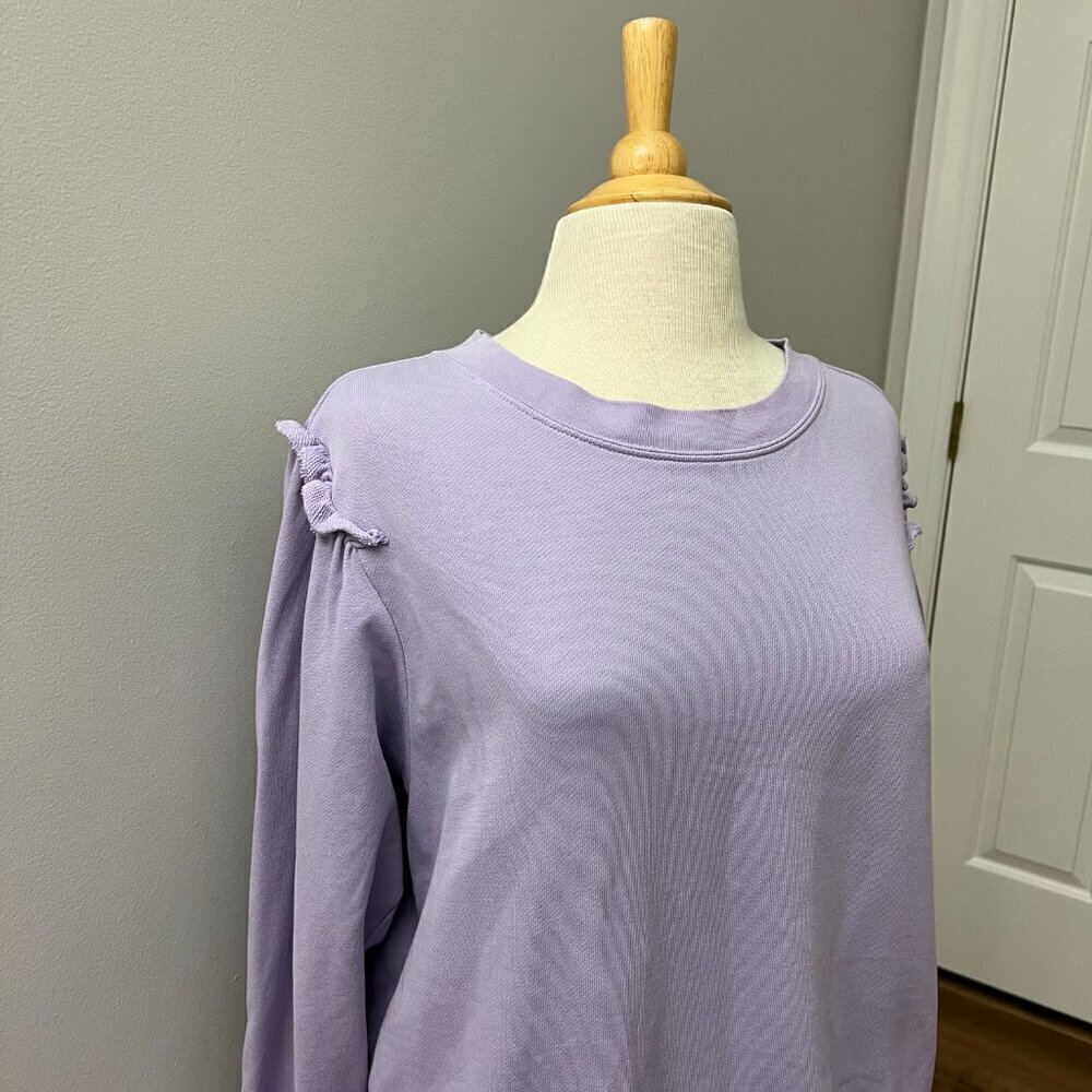 Marie Oliver Cappie Lavender Ruffled Shoulder French Terry Pima Cotton Sz L - Picture 4 of 11